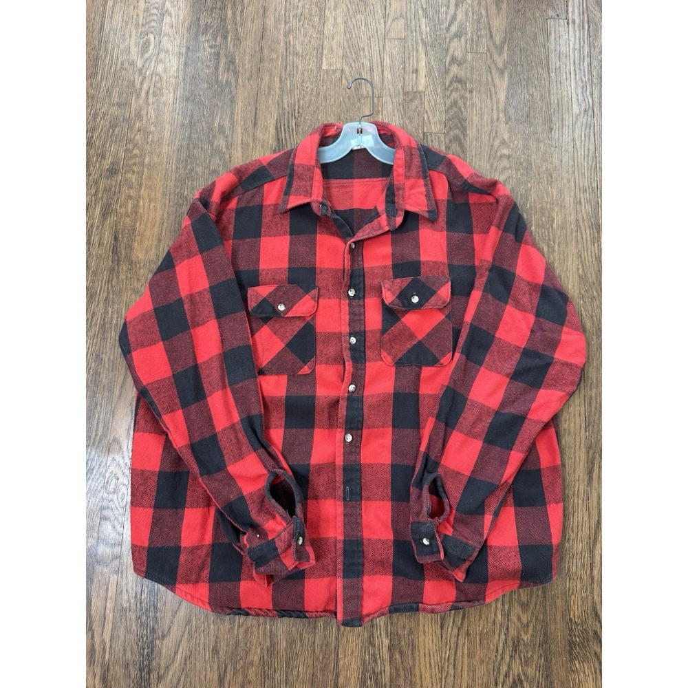 Five Brothers Mens 3XL Red Black Buffalo Plaid Flannel Button Down Work Shirt
